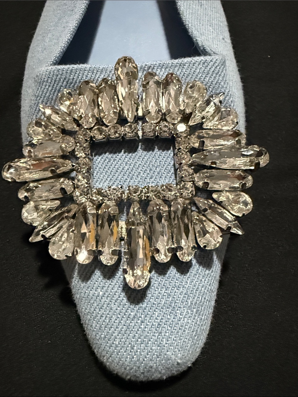 Zara Light Blue Crystal-Embellished Slingback Flats